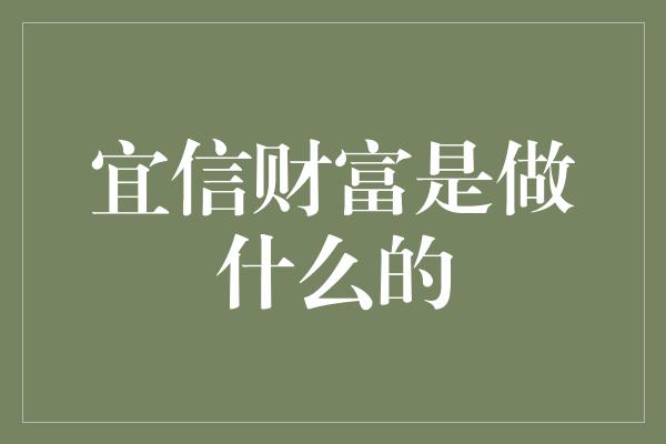 宜信财富是做什么的