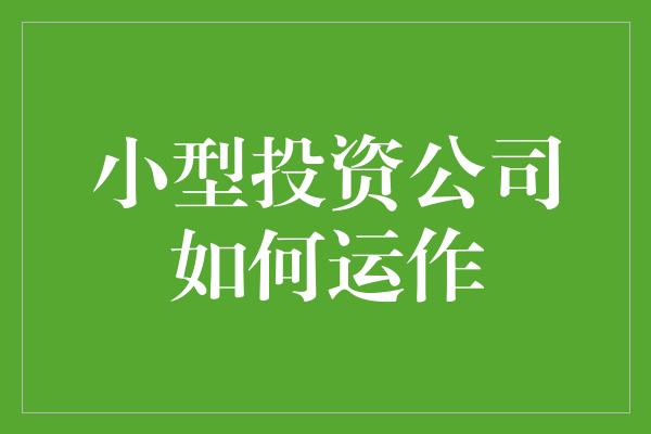 小型投资公司如何运作