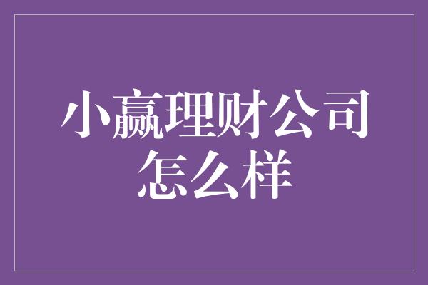 小赢理财公司怎么样