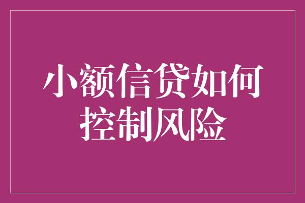 小额信贷如何控制风险