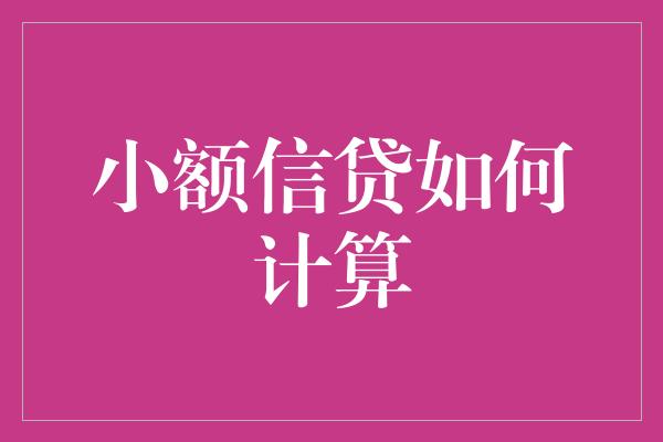 小额信贷如何计算