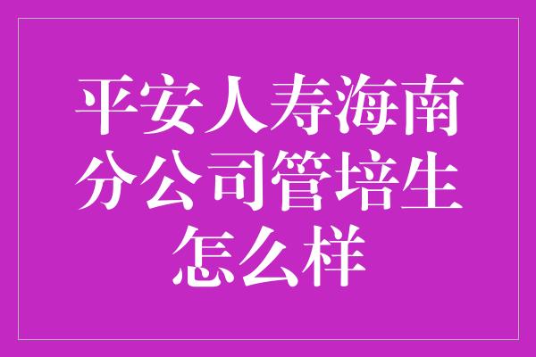 平安人寿海南分公司管培生怎么样