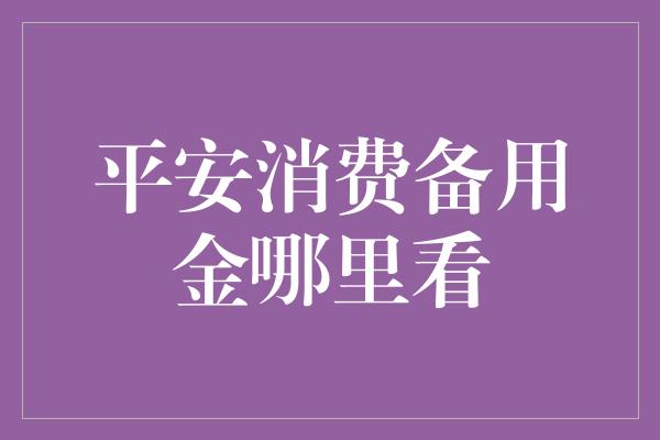 平安消费备用金哪里看