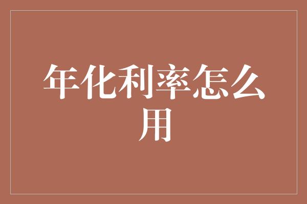 年化利率怎么用