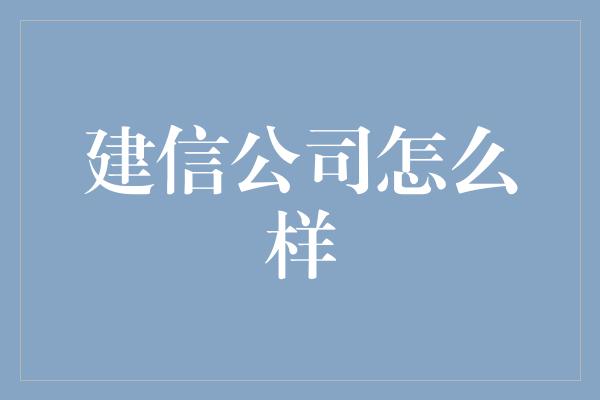 建信公司怎么样