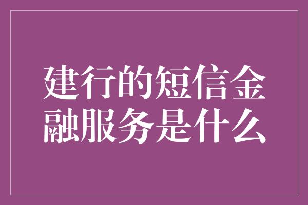 建行的短信金融服务是什么