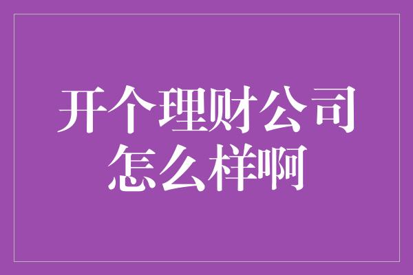 开个理财公司怎么样啊