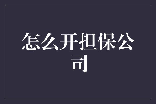 怎么开担保公司