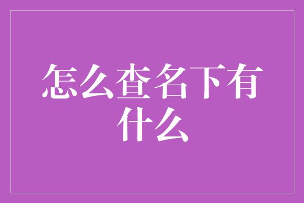 怎么查名下有什么