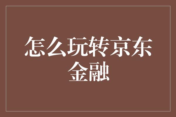 怎么玩转京东金融