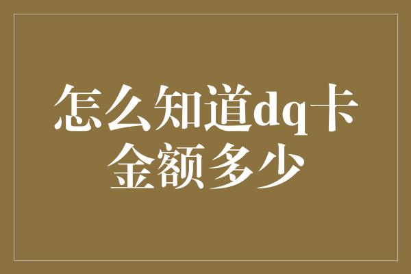 怎么知道dq卡金额多少