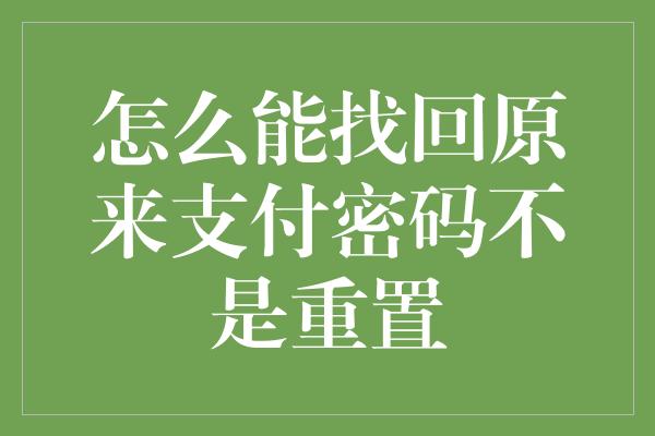 怎么能找回原来支付密码不是重置