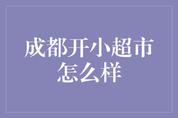 成都开小超市怎么样