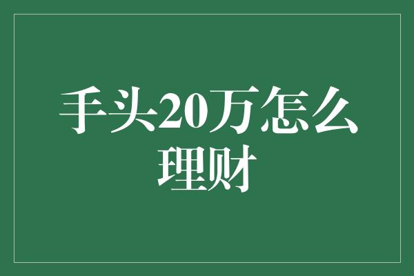 手头20万怎么理财