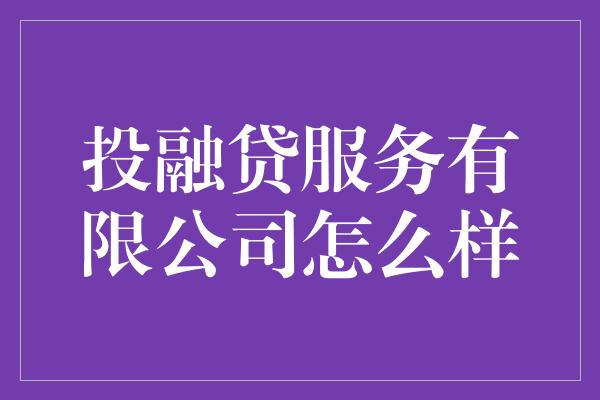 投融贷服务有限公司怎么样