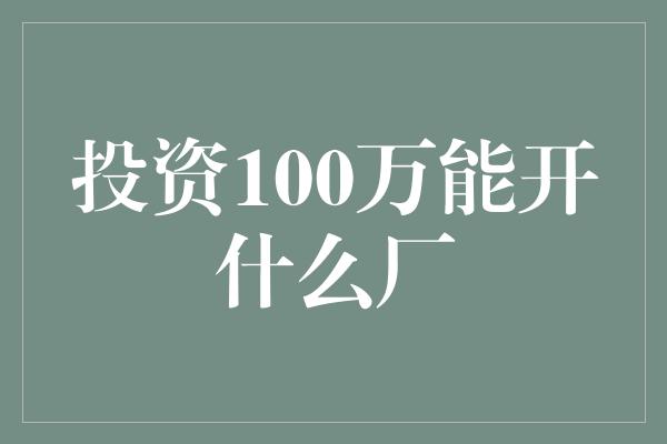 投资100万能开什么厂