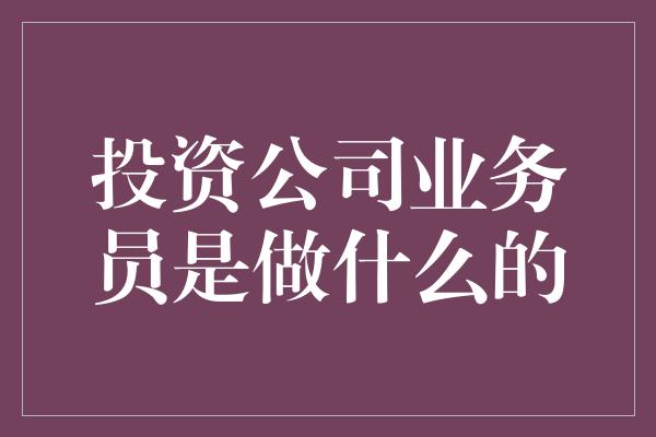 投资公司业务员是做什么的