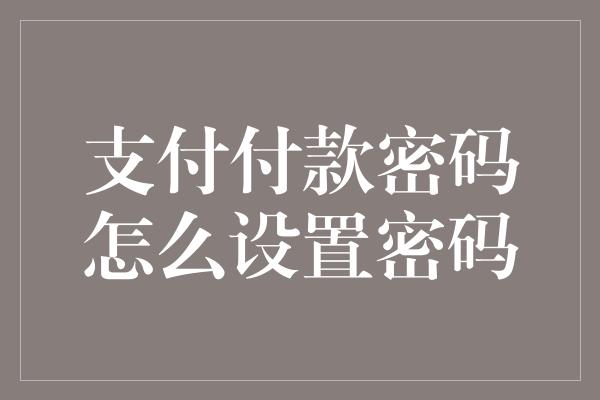 支付付款密码怎么设置密码