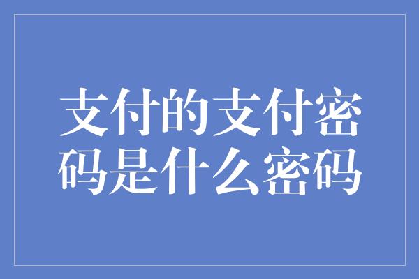 支付的支付密码是什么密码