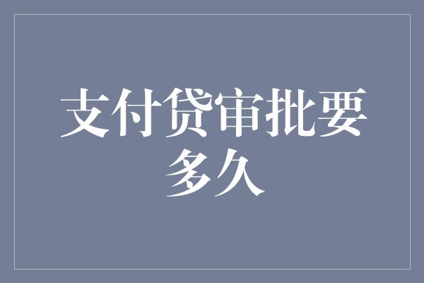 支付贷审批要多久