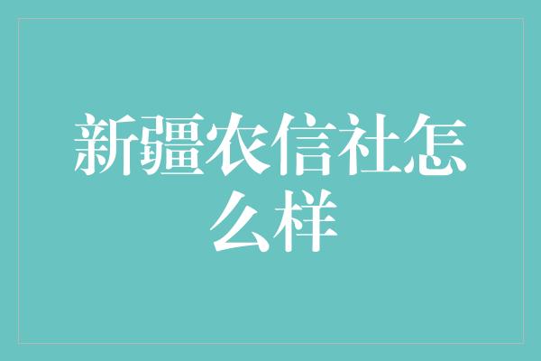 新疆农信社怎么样