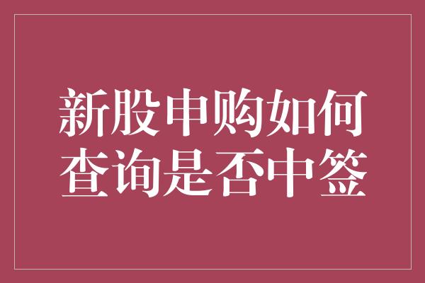 新股申购如何查询是否中签