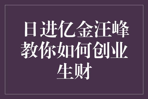 日进亿金汪峰教你如何创业生财