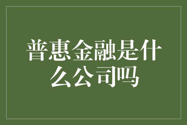 普惠金融是什么公司吗