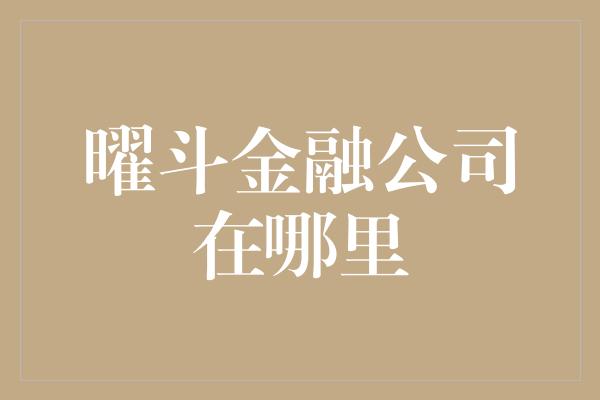 曜斗金融公司在哪里