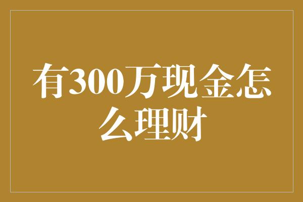 有300万现金怎么理财