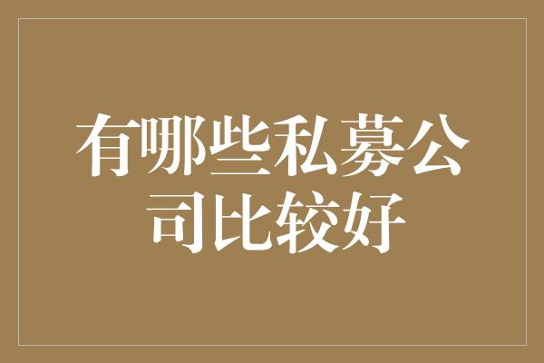 有哪些私募公司比较好