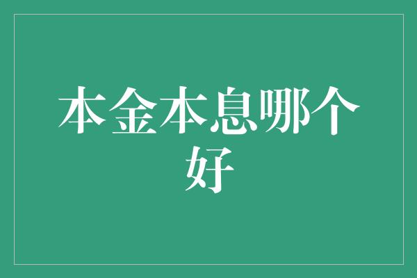 本金本息哪个好