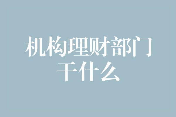 机构理财部门干什么