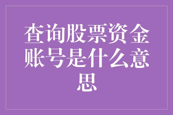 查询股票资金账号是什么意思