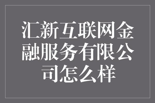 汇新互联网金融服务有限公司怎么样