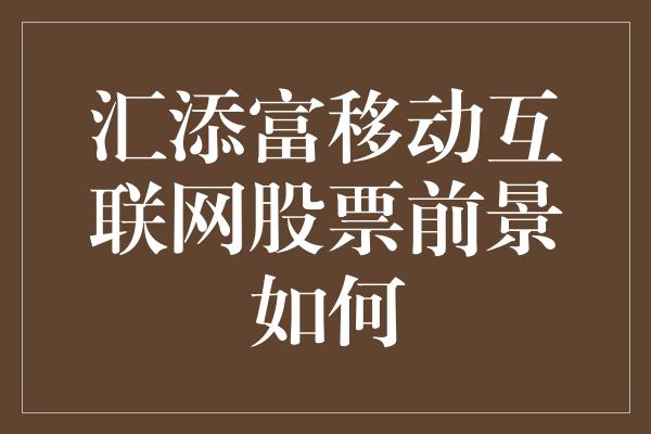 汇添富移动互联网股票前景如何