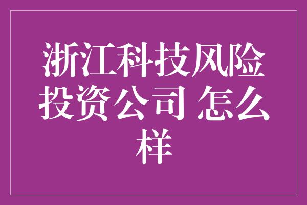 浙江科技风险投资公司 怎么样