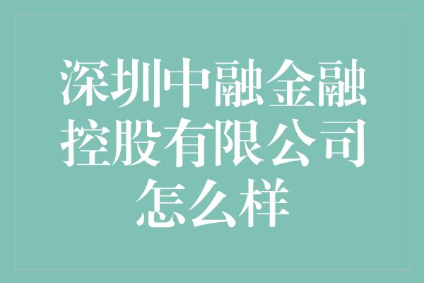 深圳中融金融控股有限公司怎么样