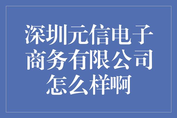 深圳元信电子商务有限公司怎么样啊