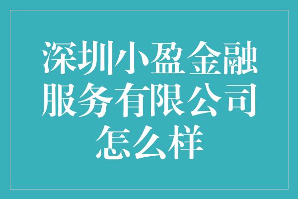 深圳小盈金融服务有限公司怎么样