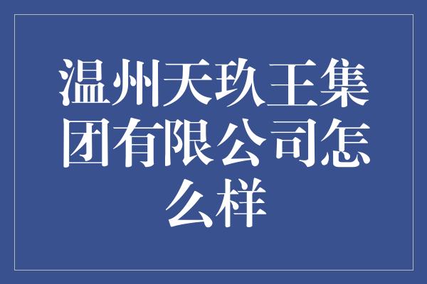 温州天玖王集团有限公司怎么样