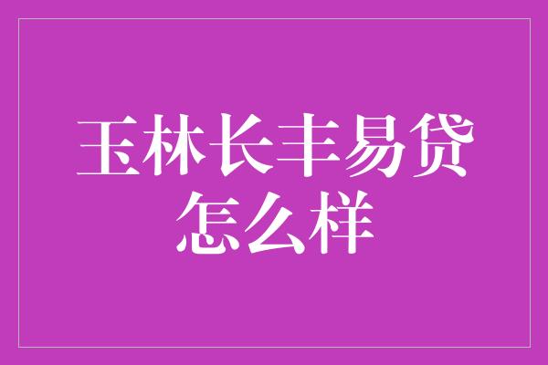 玉林长丰易贷怎么样