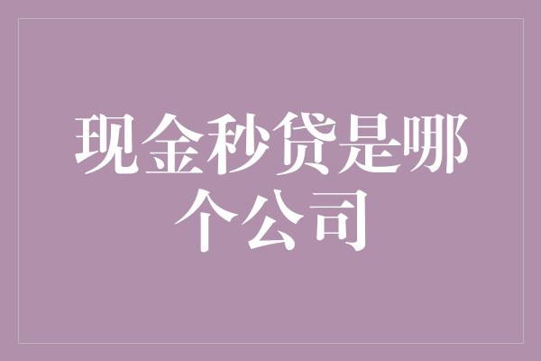 现金秒贷是哪个公司