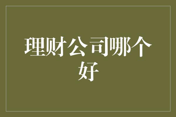 理财公司哪个好