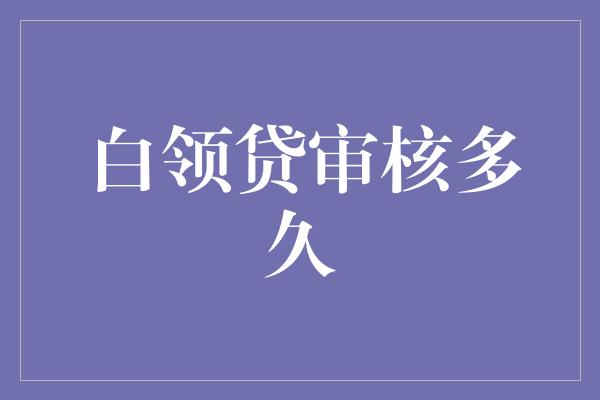 白领贷审核多久