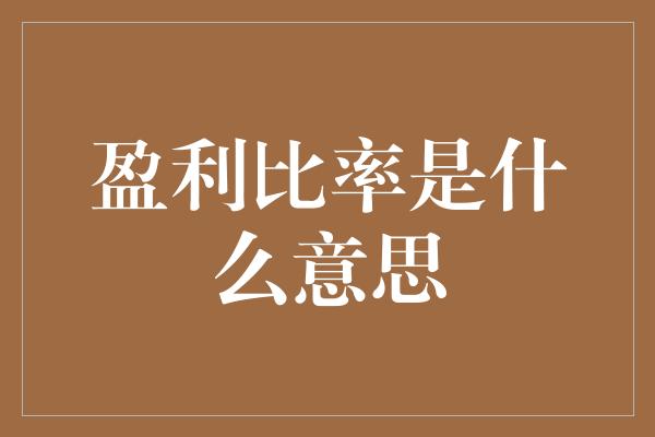 盈利比率是什么意思