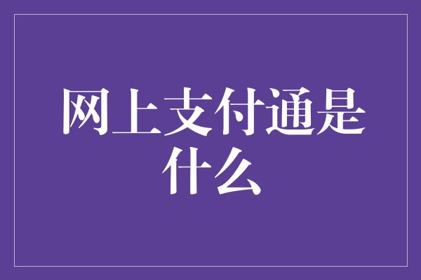 网上支付通是什么