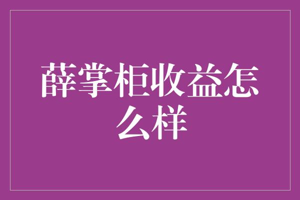 薛掌柜收益怎么样