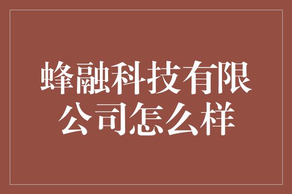 蜂融科技有限公司怎么样