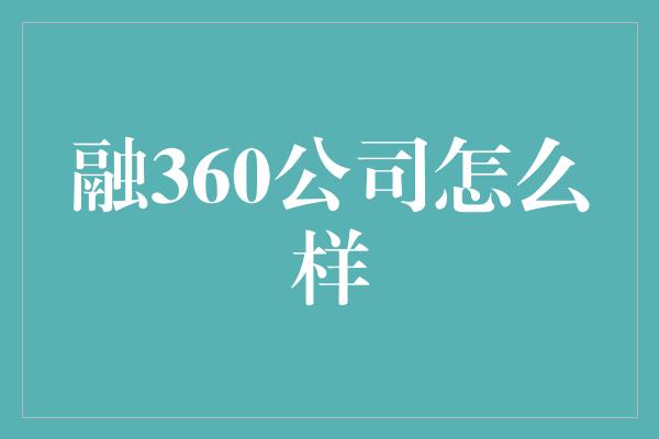 融360公司怎么样